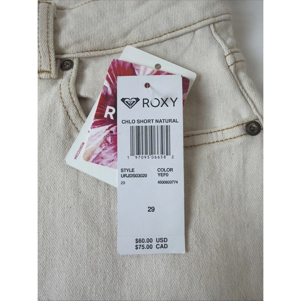 Roxy Authentic Mid Rise Denim Beach Fit Shorts Off White Beige Size‎ 29 NWT